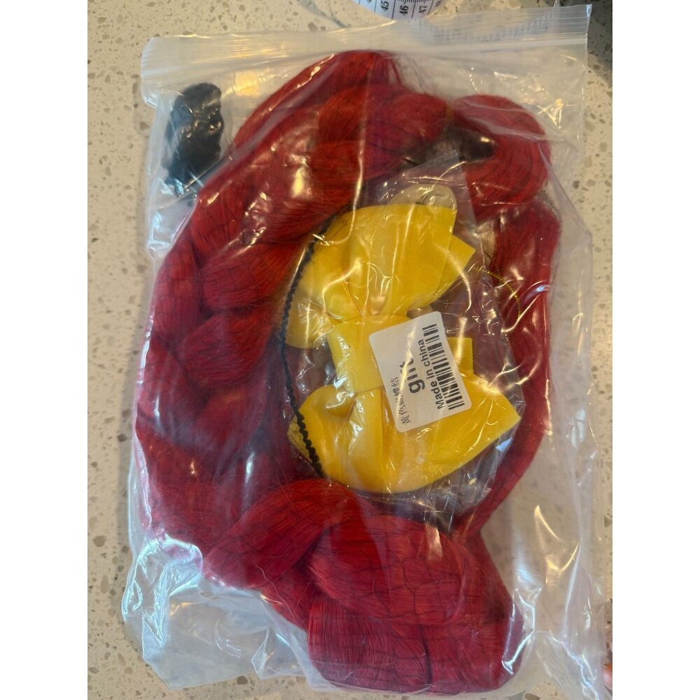 31.5in Adult Red Braided Jesse Cowgirl Costume Wig Yellow Bow Heat Resistant
